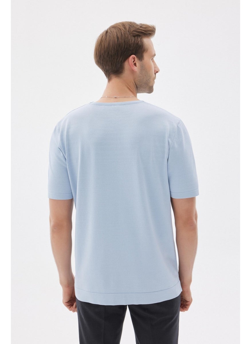 Odelon Limited Men's Plain Short Sleeve Rayon Knit T-Shirt Blue  - Image 5