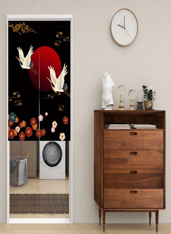 LIGICKY Noren Doorway Curtain Japanese Style White Cranes Red Sun Gold Colourful Cherryblossom Printed Cotton Linen Window Treatment Door Tapestry for Home Decoration 33.5" Width x 47.2" Long - Image 3
