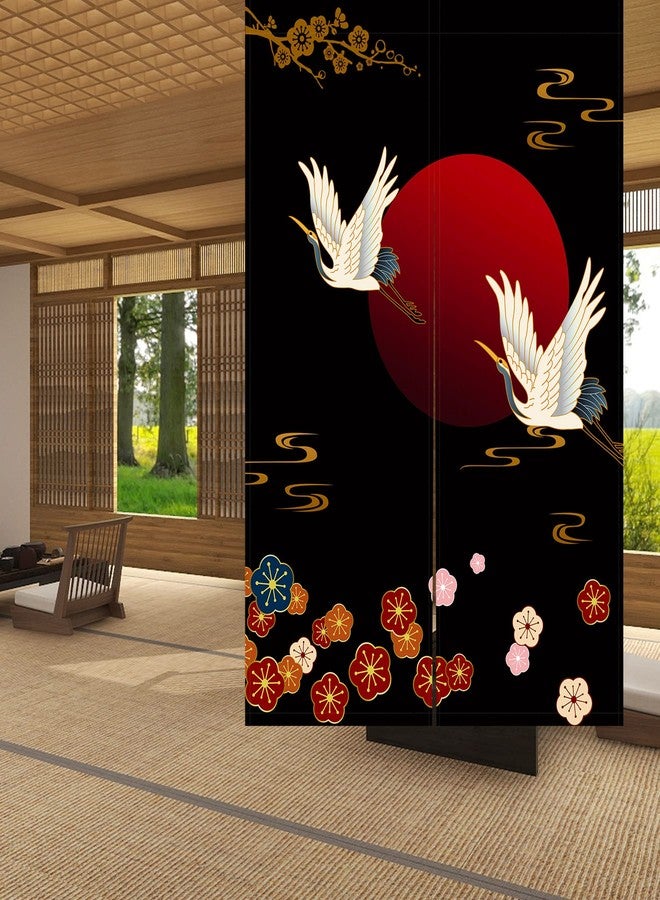 LIGICKY Noren Doorway Curtain Japanese Style White Cranes Red Sun Gold Colourful Cherryblossom Printed Cotton Linen Window Treatment Door Tapestry for Home Decoration 33.5" Width x 47.2" Long - Image 4