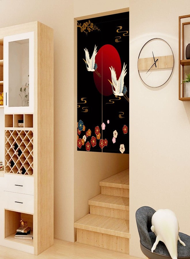 LIGICKY Noren Doorway Curtain Japanese Style White Cranes Red Sun Gold Colourful Cherryblossom Printed Cotton Linen Window Treatment Door Tapestry for Home Decoration 33.5" Width x 47.2" Long - Image 2