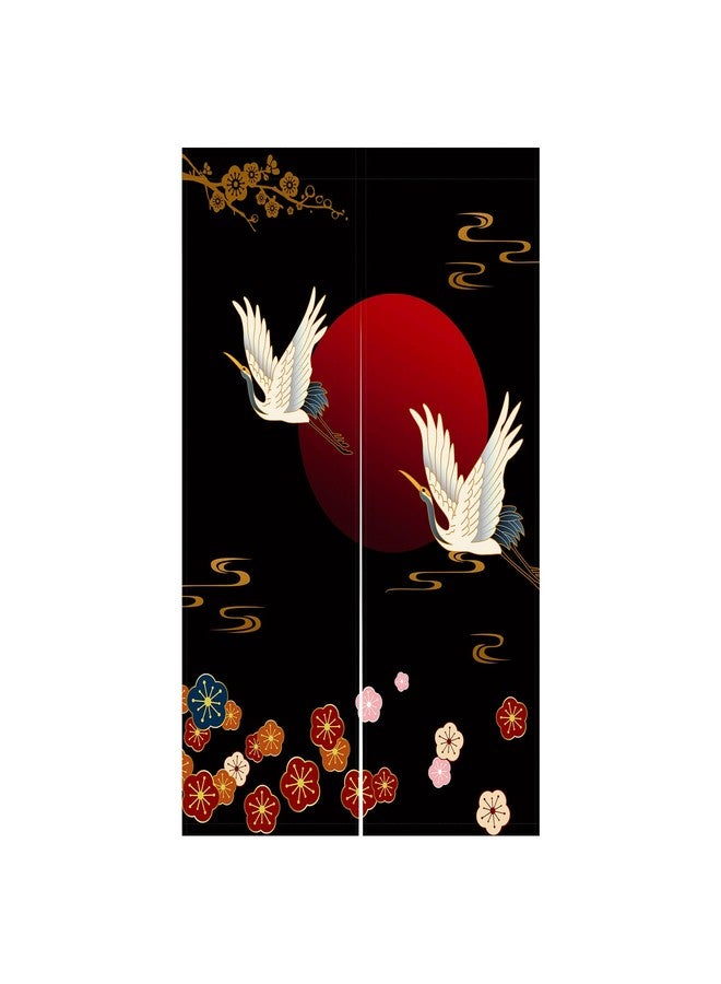 LIGICKY Noren Doorway Curtain Japanese Style White Cranes Red Sun Gold Colourful Cherryblossom Printed Cotton Linen Window Treatment Door Tapestry for Home Decoration 33.5" Width x 47.2" Long - Image 1