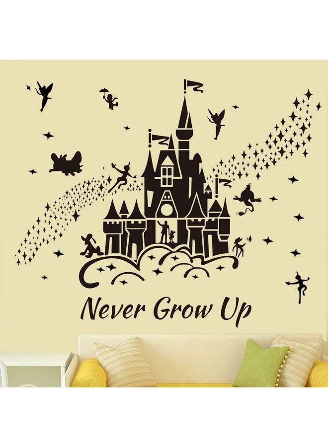 Supzone Castle Wall Stickers Fairy Tale Castle Wall Decal Never Grow Up Quotes Stars Wall Decor DIY Mural Art for Baby Nursery Room Kids Bedroom Playroom-Black - Image 1