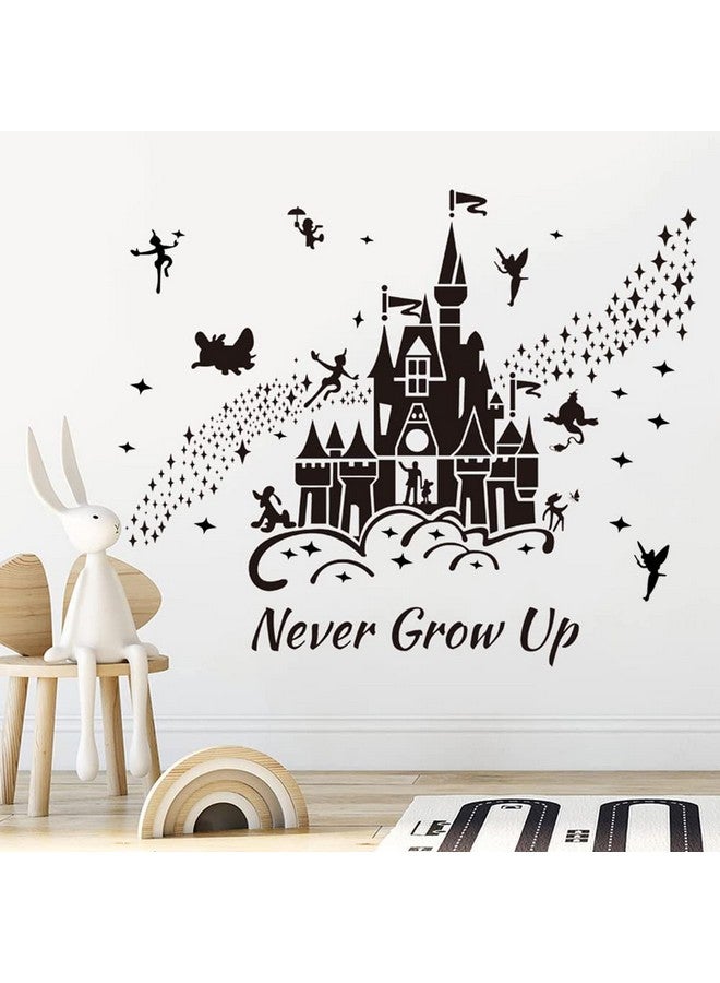 Supzone Castle Wall Stickers Fairy Tale Castle Wall Decal Never Grow Up Quotes Stars Wall Decor DIY Mural Art for Baby Nursery Room Kids Bedroom Playroom-Black - Image 3