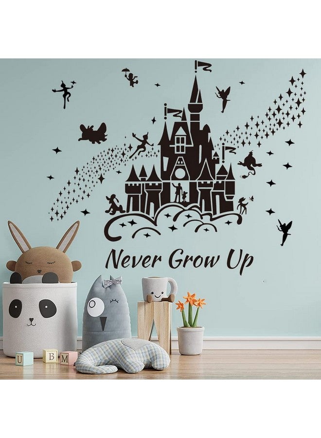 Supzone Castle Wall Stickers Fairy Tale Castle Wall Decal Never Grow Up Quotes Stars Wall Decor DIY Mural Art for Baby Nursery Room Kids Bedroom Playroom-Black - Image 2