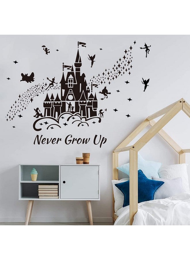 Supzone Castle Wall Stickers Fairy Tale Castle Wall Decal Never Grow Up Quotes Stars Wall Decor DIY Mural Art for Baby Nursery Room Kids Bedroom Playroom-Black - Image 5