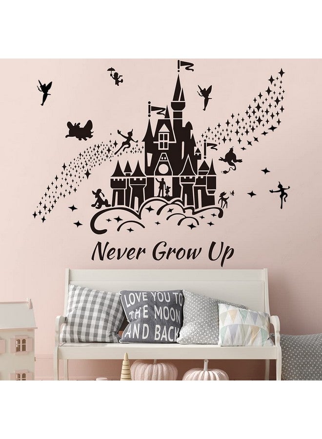 Supzone Castle Wall Stickers Fairy Tale Castle Wall Decal Never Grow Up Quotes Stars Wall Decor DIY Mural Art for Baby Nursery Room Kids Bedroom Playroom-Black - Image 4