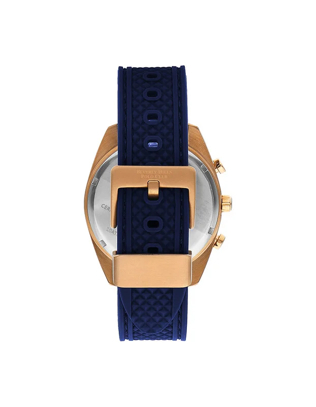 بيفرلي هيلز بولو كلوب Men's VX9J Movement Watch, Multi Function Display and Silicone Strap - BP3337X.499, Blue