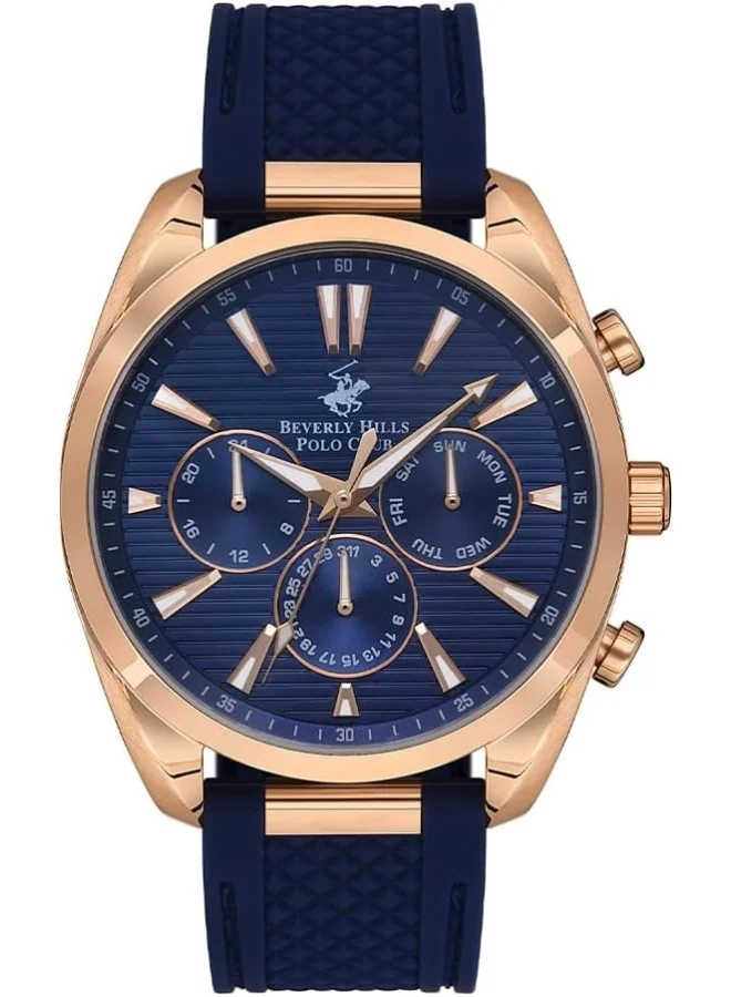 بيفرلي هيلز بولو كلوب Men's VX9J Movement Watch, Multi Function Display and Silicone Strap - BP3337X.499, Blue