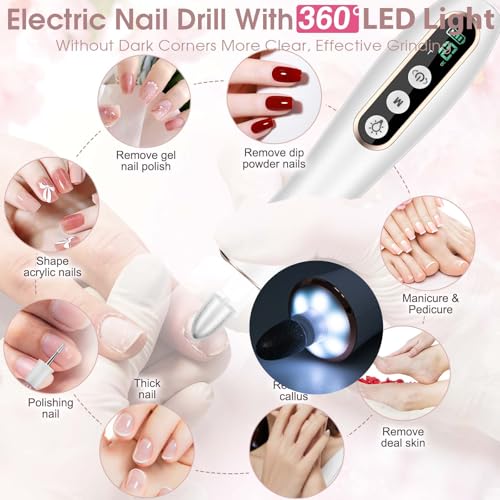 Hoxida Professional Manicure Pedicure Kit, Cordless Electric Nail Drill with 360° LED light&10 Speeds, Rechargeable Pedicure Tools for feet, Hand Foot Care Nail Drill for Thick Nail Toenail Cuticle Women Men - Image 4