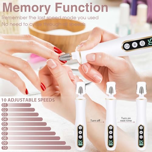 Hoxida Professional Manicure Pedicure Kit, Cordless Electric Nail Drill with 360° LED light&10 Speeds, Rechargeable Pedicure Tools for feet, Hand Foot Care Nail Drill for Thick Nail Toenail Cuticle Women Men - Image 5