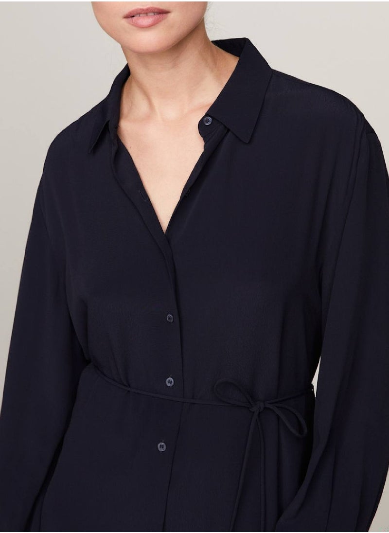 TOMMY HILFIGER Women's Belted Knee Length Shirt Dress -  Sustainable viscose, Blue  - Image 3