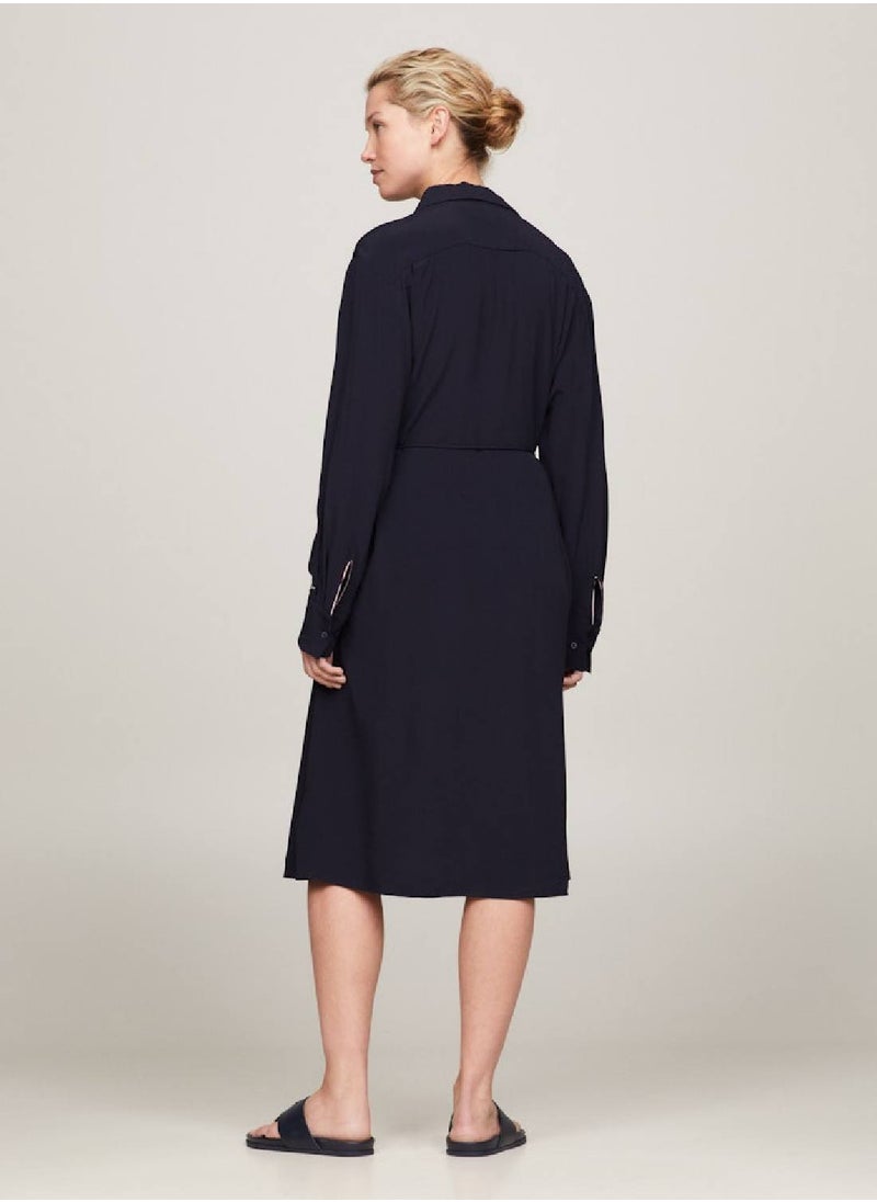 TOMMY HILFIGER Women's Belted Knee Length Shirt Dress -  Sustainable viscose, Blue  - Image 2