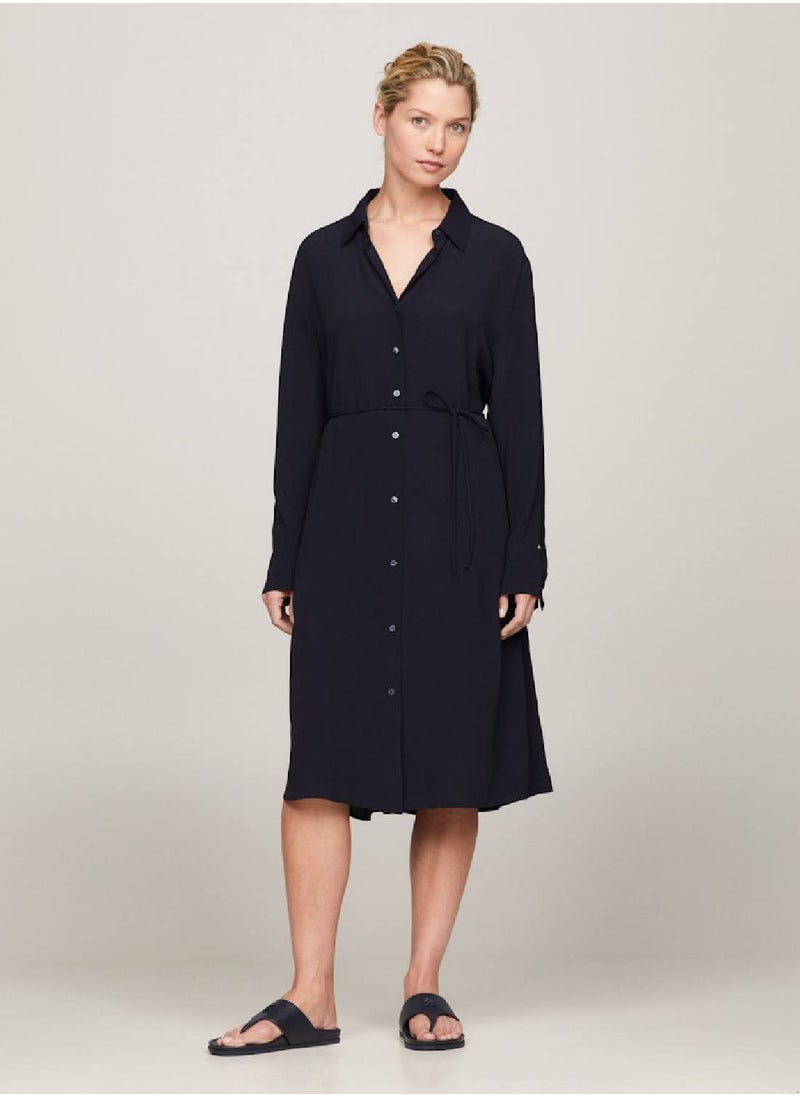 TOMMY HILFIGER Women's Belted Knee Length Shirt Dress -  Sustainable viscose, Blue  - Image 1