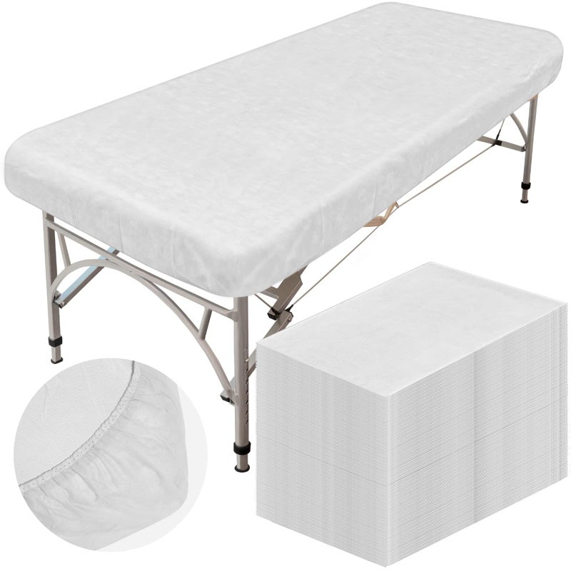 Oudain 50 Pcs 39 x 87 Disposable Fitted Sheets with Elastic Disposable Massage Bed Sheets Covers for Spa Beauty Salon Waterproof OilproofWhite