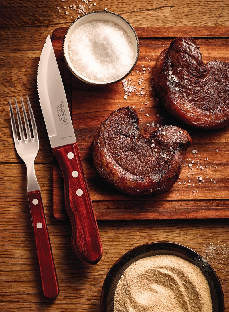 Tramontina Jumbo 5 Inches Steak Knife with Stainless Steel Blade and Red Dishwasher Safe Polywood Handle - Image 4