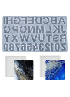 SNOOGG Alphabet Resin Casting Mold, Letter and Numbers DIY Key Chain, Pendant, Jewelry Making Molds for Resin. with Built in Hole Enabler with 2 Square Coaster