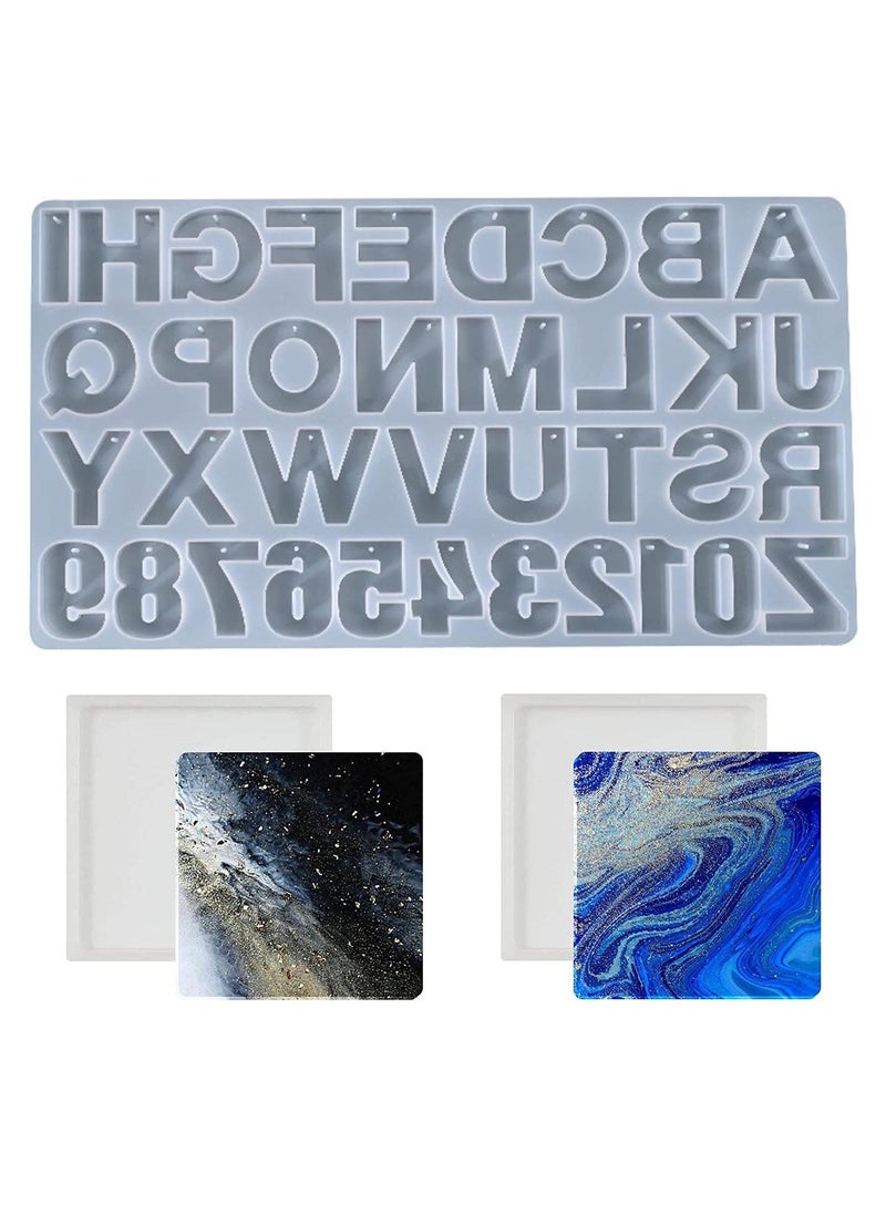 Snoogg - SNOOGG Alphabet Resin Casting Mold, Letter and Numbers DIY Key Chain, Pendant, Jewelry Making Molds for Resin. with Built in Hole Enabler with 2 Square Coaster - Image 1