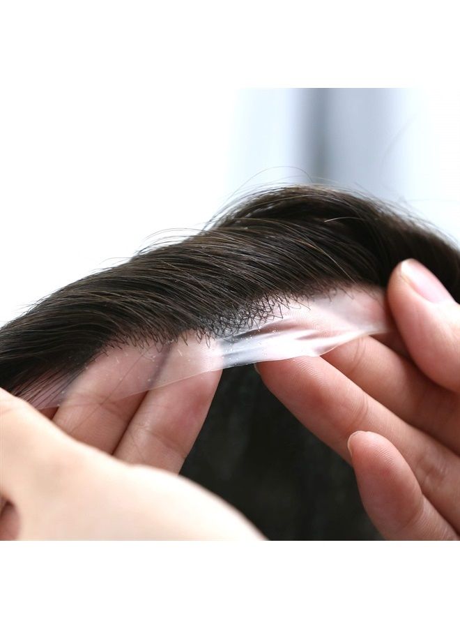 Hair Nature Toupee for Men, Human Hairpieces Replacement System, 0.03mm PU Thin Skin V-looped Black Male Hair Units #1B  - Image 3