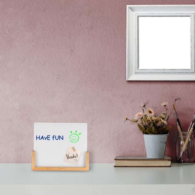 TORASO Desktop Glass Dry Erase Board with Solid Wood Base, Memo Whiteboard, Writing Note Pad, Mini Glassboard for Tabletop Display(Rustic Base,Glass) - Image 4