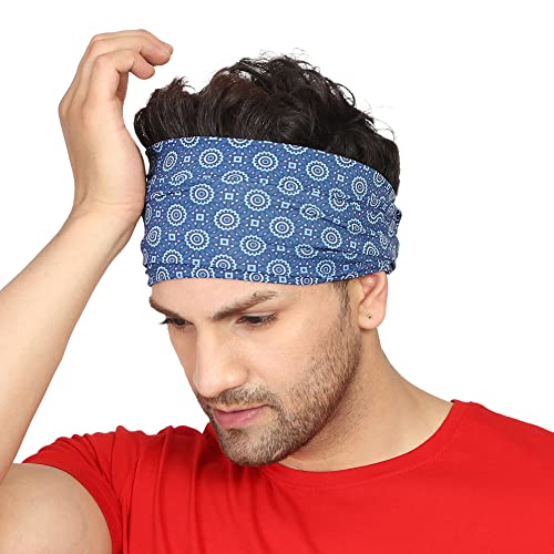 Coreteq Multicolor Sports Sweatband Headband Concealed Seam Micro-Spandex Men and Women (Floral Navy) Free Size - Image 5