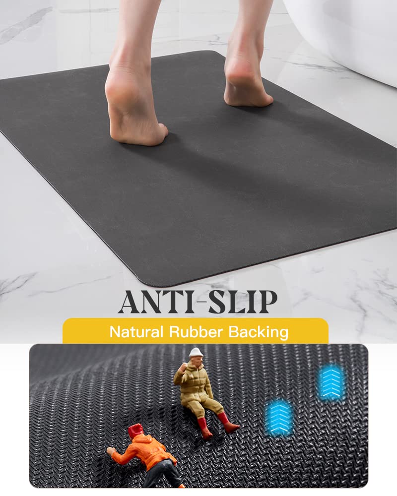 MontVoo -Bath Mat Rug-Rubber Backing Non Slip Quick Dry Absorbent Thin Bathroom Rugs Fit Under Door-Faux Suede Surface Bathroom Floor Mats-Shower Rug for in Front of Bathtub Shower Dark Grey 17"x27.5" - Image 5