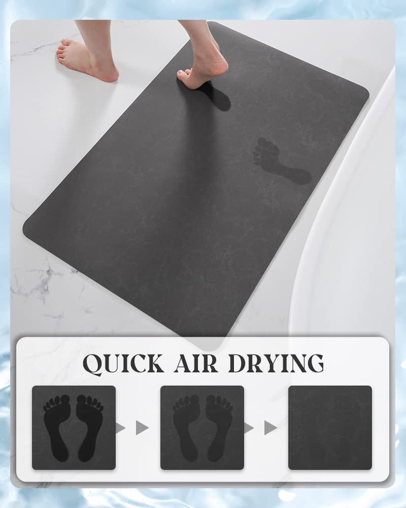 MontVoo -Bath Mat Rug-Rubber Backing Non Slip Quick Dry Absorbent Thin Bathroom Rugs Fit Under Door-Faux Suede Surface Bathroom Floor Mats-Shower Rug for in Front of Bathtub Shower Dark Grey 17"x27.5" - Image 3