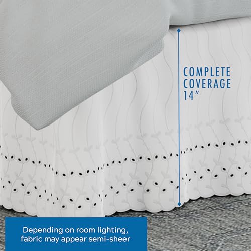 Fresh Ideas Eyelet Bed Skirt, Ruffled Design, 14 Inch Drop, Embroidered Scalloped Edge, California King, White - Image 3