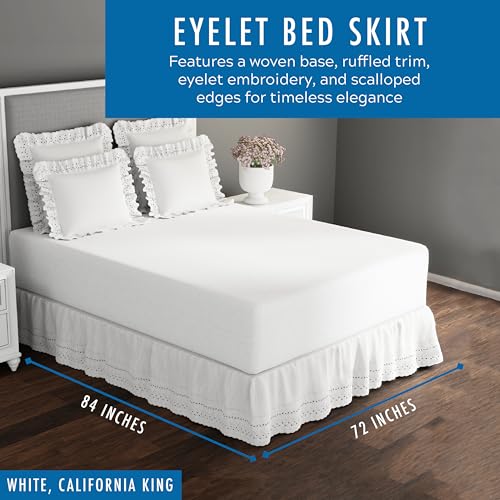 Fresh Ideas Eyelet Bed Skirt, Ruffled Design, 14 Inch Drop, Embroidered Scalloped Edge, California King, White - Image 2