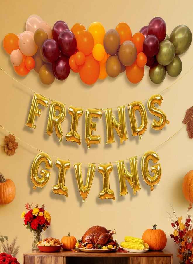 HALOGATE Friendsgiving Foil Balloons Garland Decorations, Friendsgiving Party Decor includes 16 Inches Gold Letter Friendsgiving Balloons Banner and 64 Pcs Balloons, Fall Thanksgiving Party Backdrop Supplies - Image 1