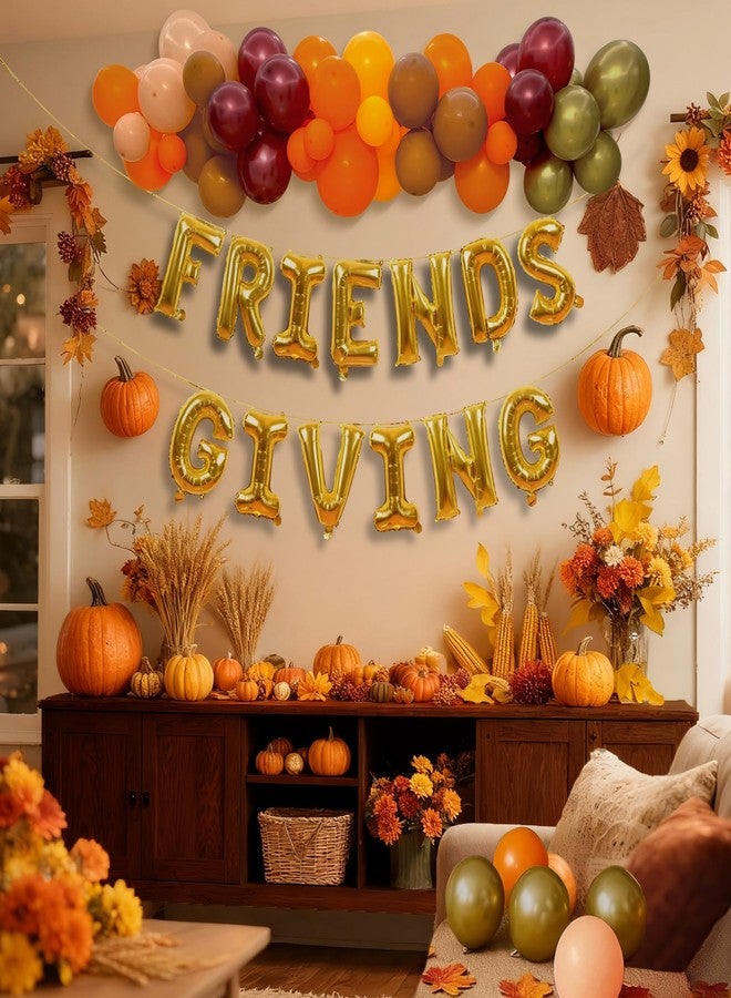 HALOGATE Friendsgiving Foil Balloons Garland Decorations, Friendsgiving Party Decor includes 16 Inches Gold Letter Friendsgiving Balloons Banner and 64 Pcs Balloons, Fall Thanksgiving Party Backdrop Supplies - Image 3