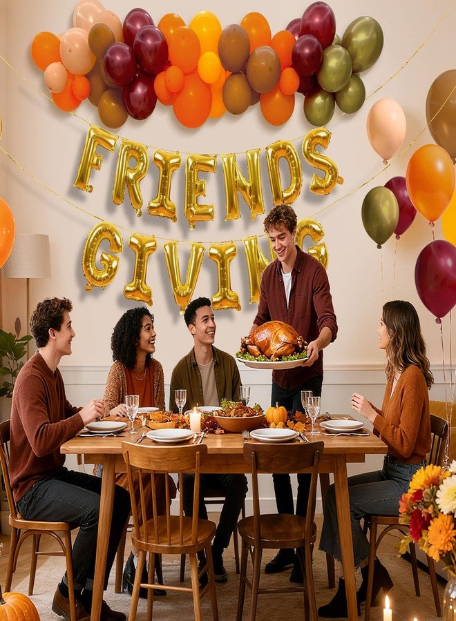 HALOGATE Friendsgiving Foil Balloons Garland Decorations, Friendsgiving Party Decor includes 16 Inches Gold Letter Friendsgiving Balloons Banner and 64 Pcs Balloons, Fall Thanksgiving Party Backdrop Supplies - Image 4