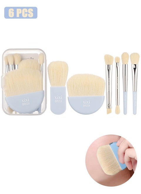 Mini Makeup Brush Set, 6 Pcs Travel Cosmetic Brushes, Foundation Eye Shadow Tool With Transparent Box  (Blue)