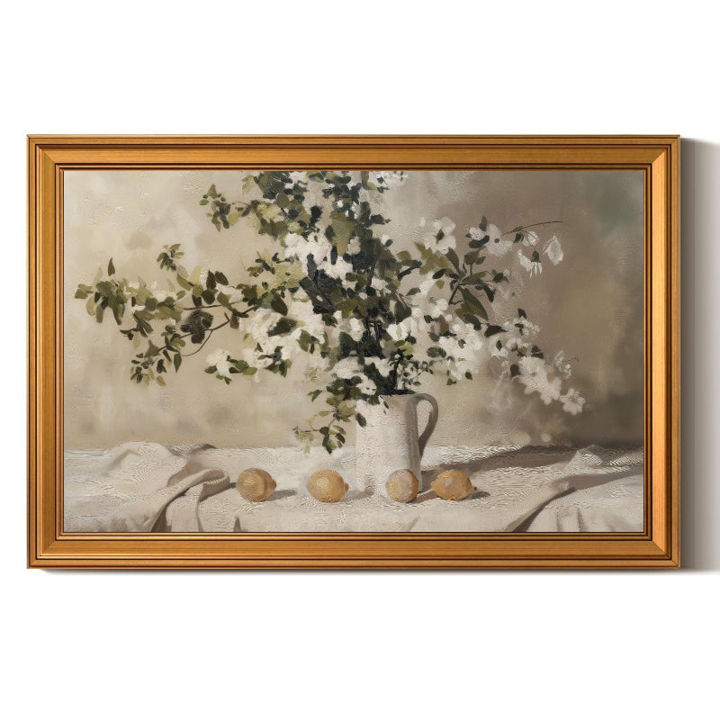 ARPEOTCY Large Gold Framed Canvas Wall Art, 24x36 Inch, Rustic Flower and Lemon Art Prints, Vintage Neutral Decor for Dining Living Room Hallway Kitchen, Country Farmhouse Decor - Image 1