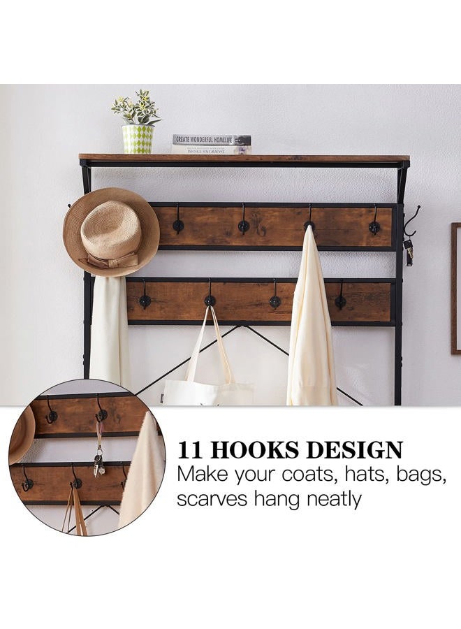 OIAHOMY 3-in-1 Entryway Coat Rack,Vintage Industrial Hall Tree 72 Inch with Storage Bench and Coat Racks Entryway Storage Shelf Organizer with 9 Hooks， Large Size, Wood Look Accent Furniture with Metal Frame - Image 4