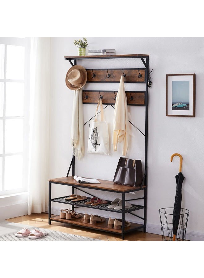OIAHOMY 3-in-1 Entryway Coat Rack,Vintage Industrial Hall Tree 72 Inch with Storage Bench and Coat Racks Entryway Storage Shelf Organizer with 9 Hooks， Large Size, Wood Look Accent Furniture with Metal Frame - Image 1