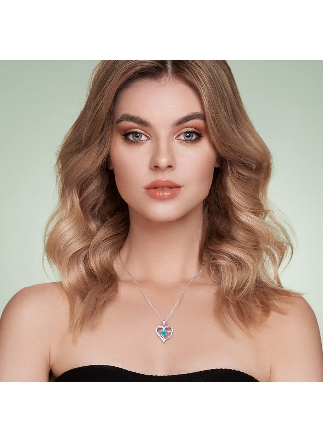 NINAMAID - Heart Necklace Birthstone Necklace For Women 18K White Gold Filled Sterling Silver Diamond Necklaces Jewelry Birthday Gifts For Women - Image 1