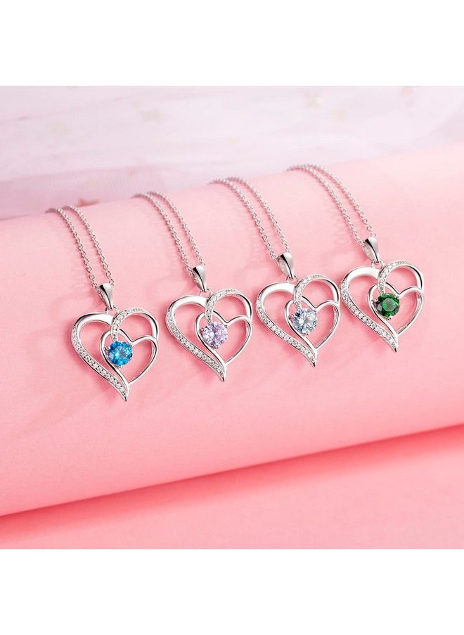 NINAMAID - Heart Necklace Birthstone Necklace For Women 18K White Gold Filled Sterling Silver Diamond Necklaces Jewelry Birthday Gifts For Women - Image 1