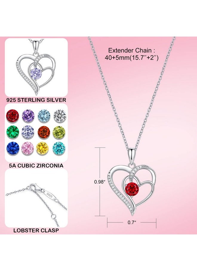 NINAMAID - Heart Necklace Birthstone Necklace For Women 18K White Gold Filled Sterling Silver Diamond Necklaces Jewelry Birthday Gifts For Women - Image 1