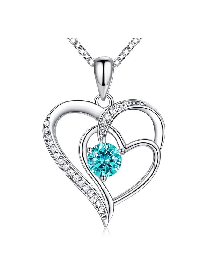 NINAMAID - Heart Necklace Birthstone Necklace For Women 18K White Gold Filled Sterling Silver Diamond Necklaces Jewelry Birthday Gifts For Women - Image 1