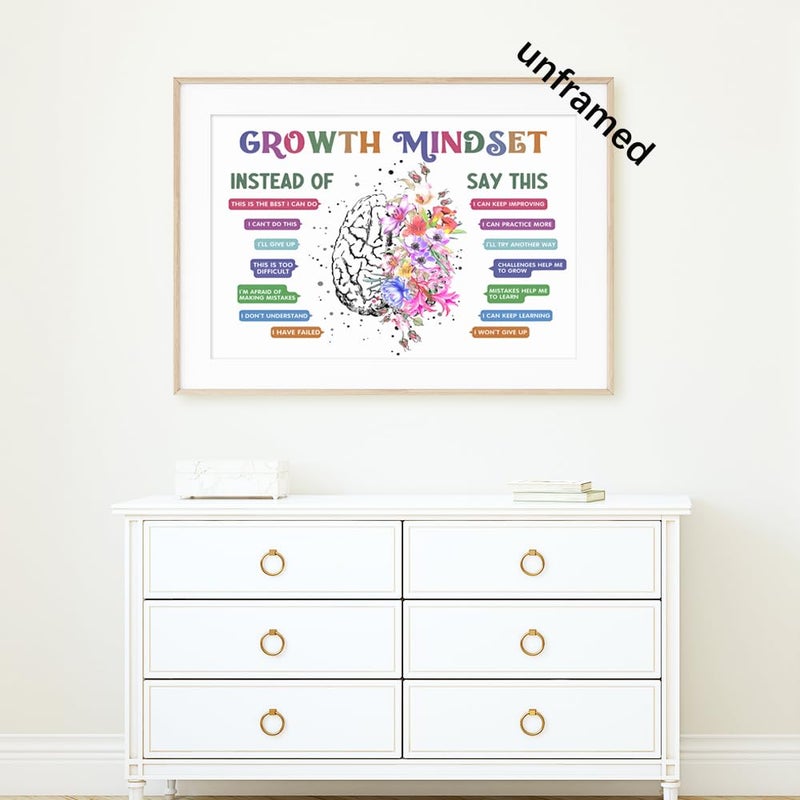 uoyien Classroom Growth Mindset Positive Affirmations Quotes Kids Mental Health Posters Brain Psychology Special Education Calm Corner Wall Art Office Therapy Canvas Wall Decor Prints 16x24in Unframed - Image 5