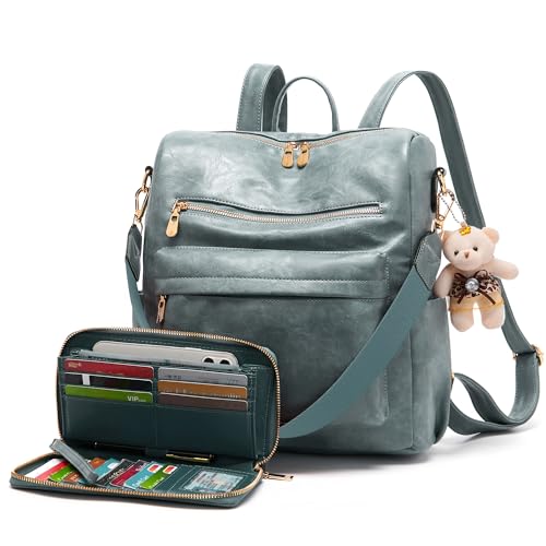 Soperwillton Women Backpack Purse Multipurpose Design Handbags Shoulder Bag PU Leather Travel bag Backpack Set 2pcs - Image 1