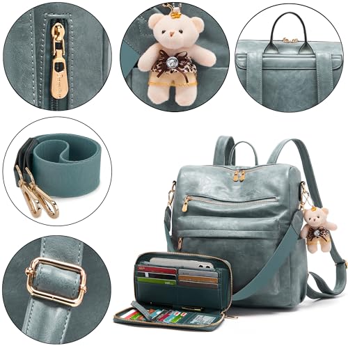 Soperwillton Women Backpack Purse Multipurpose Design Handbags Shoulder Bag PU Leather Travel bag Backpack Set 2pcs - Image 4