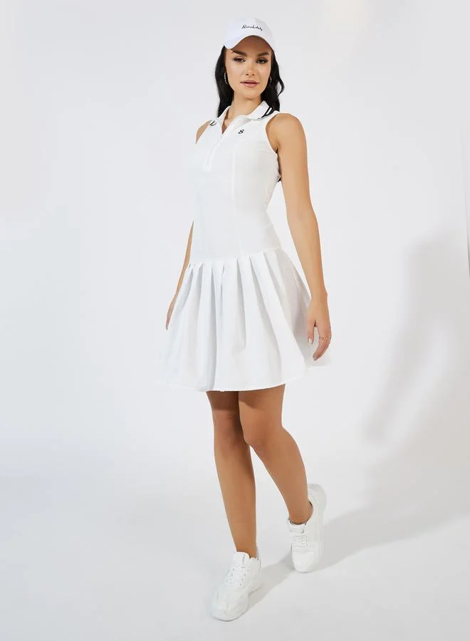 Styli Pleated Cotton Polo Dress