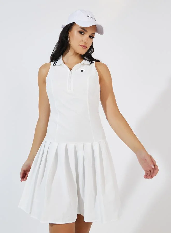 Styli Pleated Cotton Polo Dress
