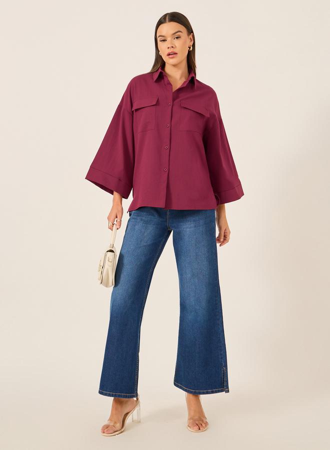 ستايلي قميص واسع بياقة عريضة وأزرار - Image 2