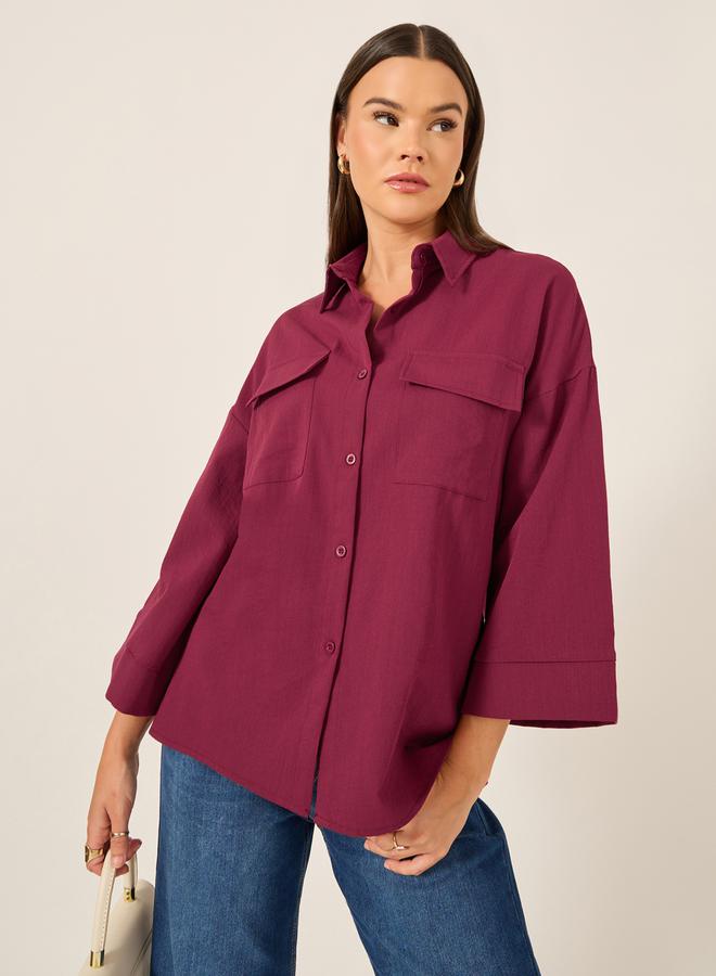 ستايلي قميص واسع بياقة عريضة وأزرار - Image 1