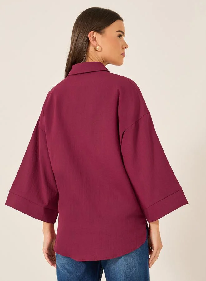 Styli Button Down Spread Collar Oversized Shirt