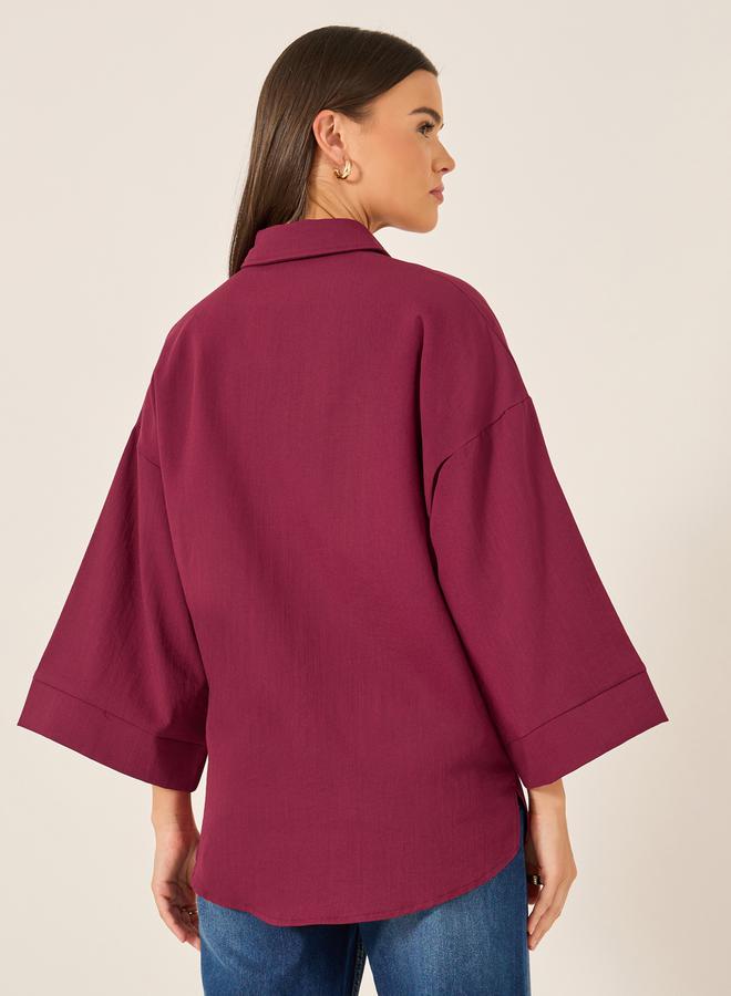 ستايلي قميص واسع بياقة عريضة وأزرار - Image 4