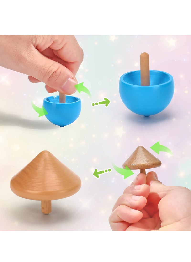 SYOSI Wooden Spinning Tops - Montessori-Inspired Durable Spin Toys for Sensory Play & Fidget Fun - Portable Spin Top Set for Preschool Kids  - Image 2