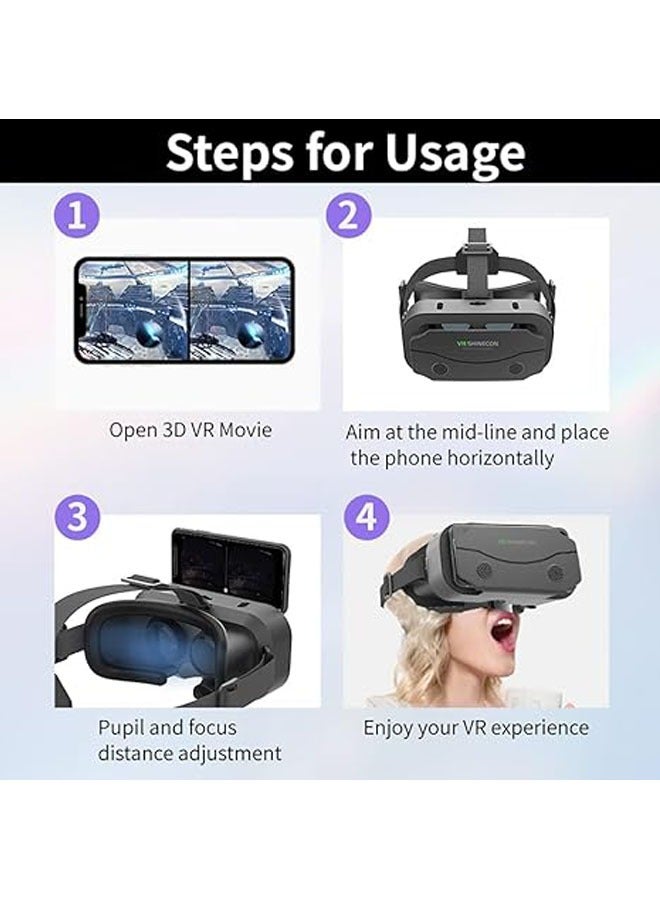 VR SHINECON The VR headset is compatible with iPhone and Android phones, and the display is 4.7-7.0 inches - Universal Virtual Reality Goggles - Soft and comfortable new 3D glasses (G13 - Black) - Image 4